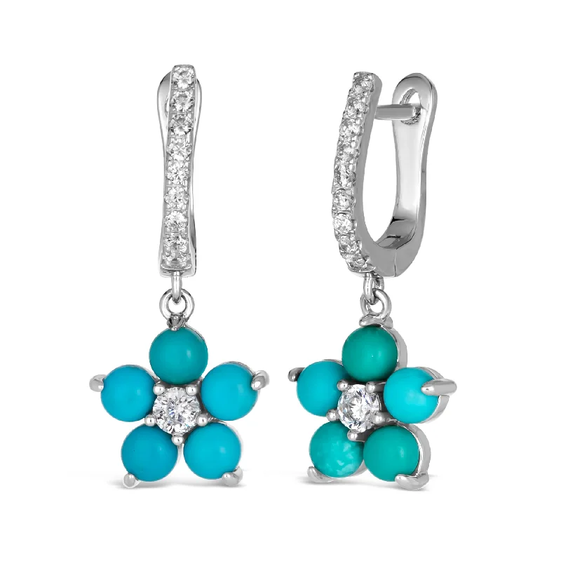 Blue Turquoise Flower Earrings