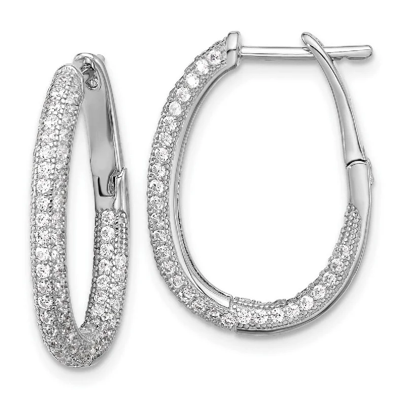 Curata 925 Sterling Silver Polished CZ Cubic Zirconia In and Out Hinged Post Hoop Earrings - 24x21mm