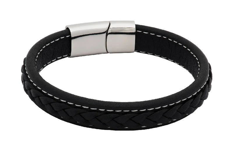 Lafayette Black Leather Stainless Steel Bracelet