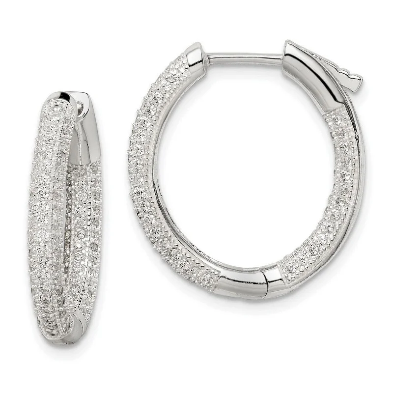 Curata 925 Sterling Silver CZ Cubic Zirconia Hinged Hoop Earrings - 23x20mm Wide 4mm Thick