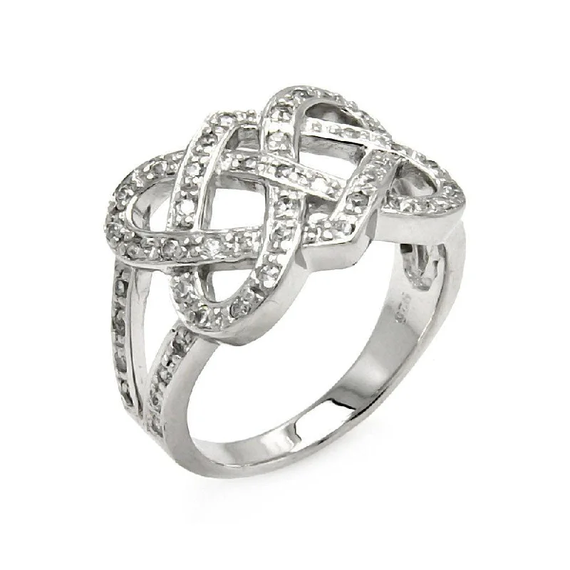 Silver 925 Rhodium Plated CZ Intertwined Ring - STR00258