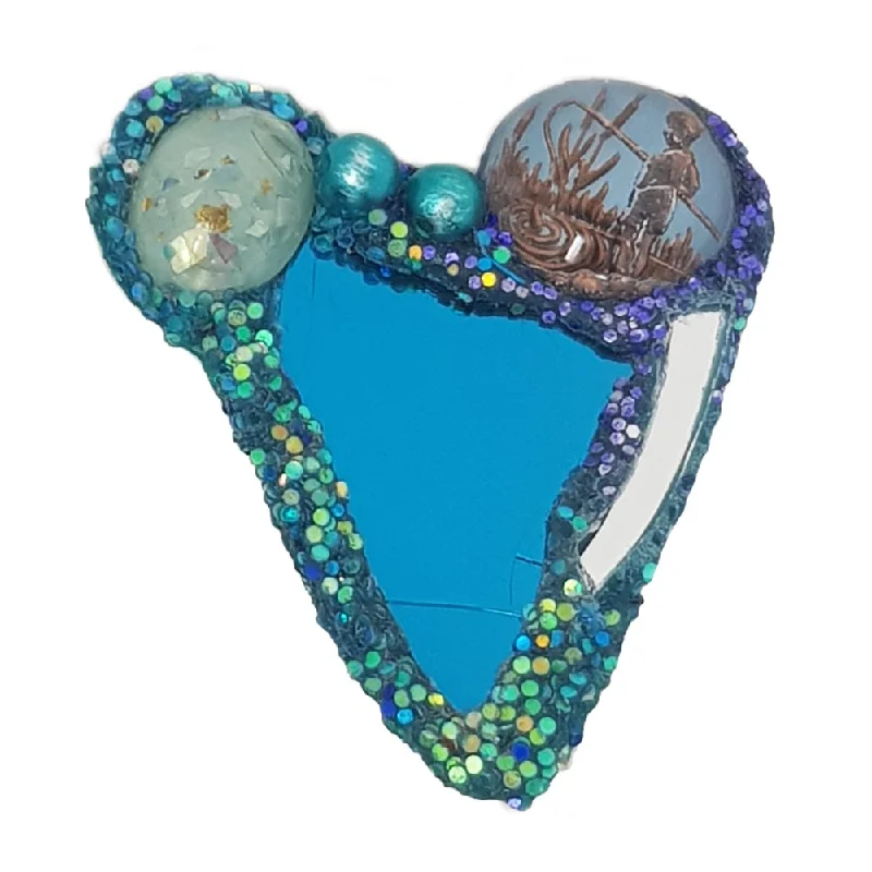 TURQUOISE HEART BROOCH WITH PICTURE BEAD