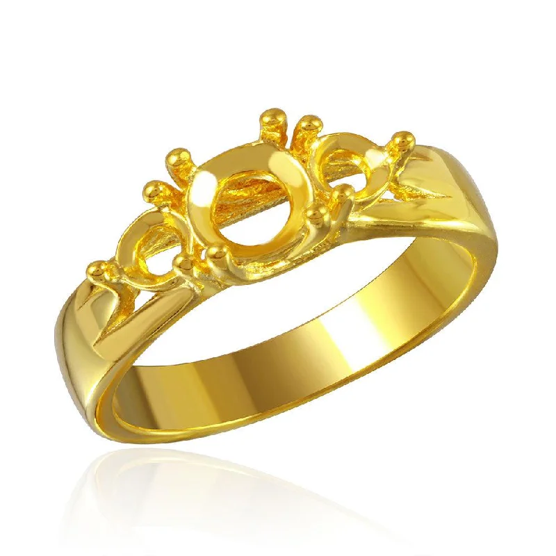 Silver 925 Gold Plated 3 Stones Mounting Ring - BGR00481GP