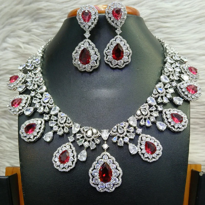 Jain Jewellers Silver Plated AD Necklace Set