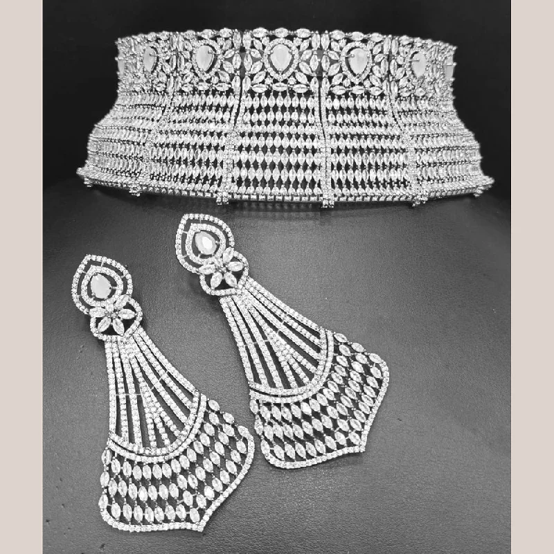 Jain Jewellers Silver Plated AD Stone Choker Necklace Set