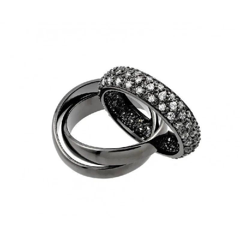 Silver 925 Black Rhodium Plated Clear Pave Set CZ Eternity Movable Ring - BGR00775