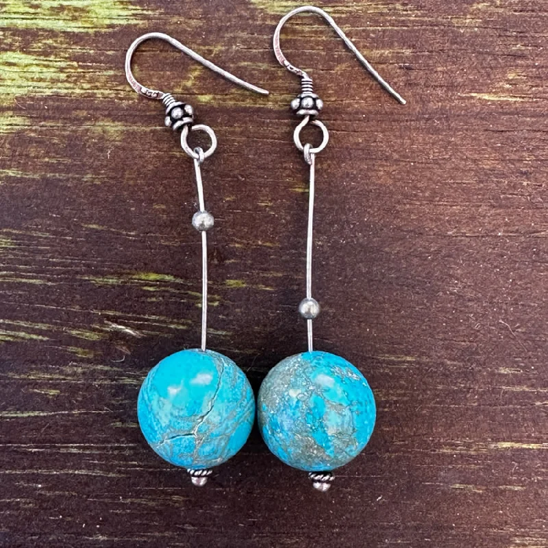 Sterling SIlver & Turquoise Globe Shoulder Duster Pierced Earrings