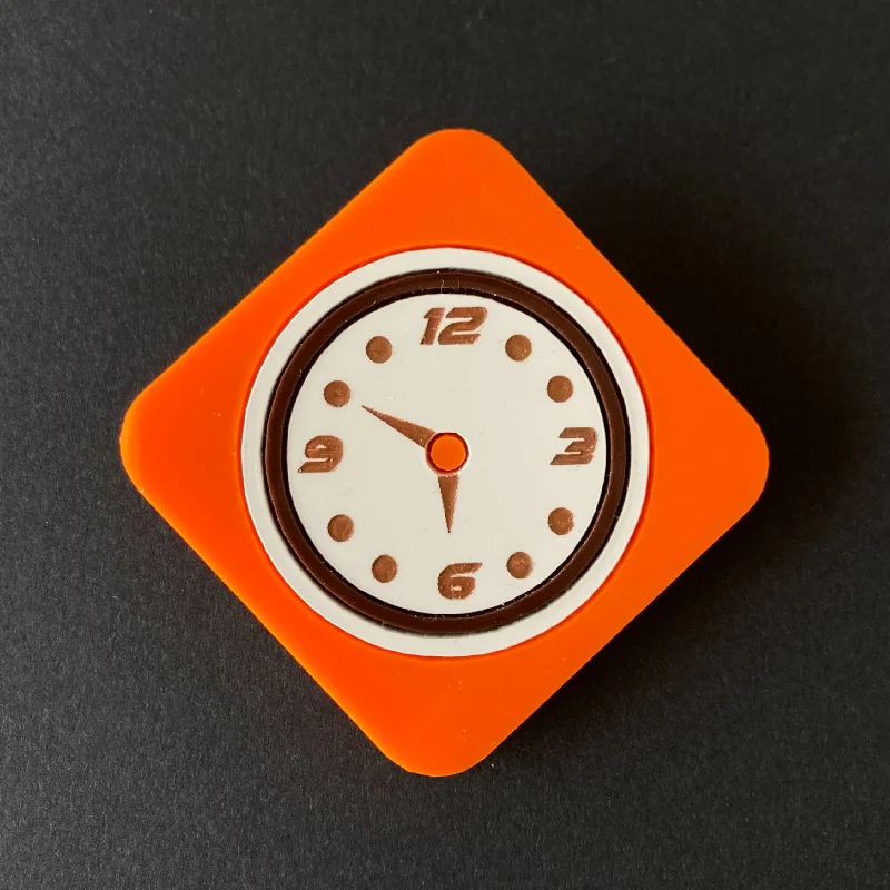 ORANGE VINTAGE CLOCK Acrylic brooch