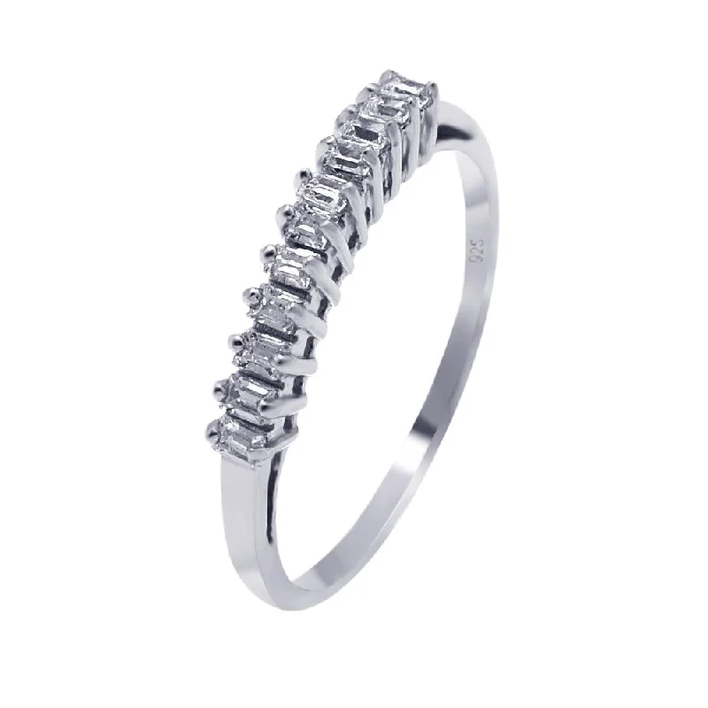 Silver 925 Rhodium Plated Clear Baguette CZ Ring - AAR0072