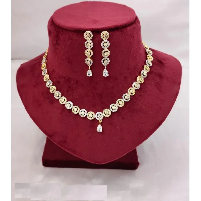 Akruti Collection Gold Plated Plated AD Necklace Set