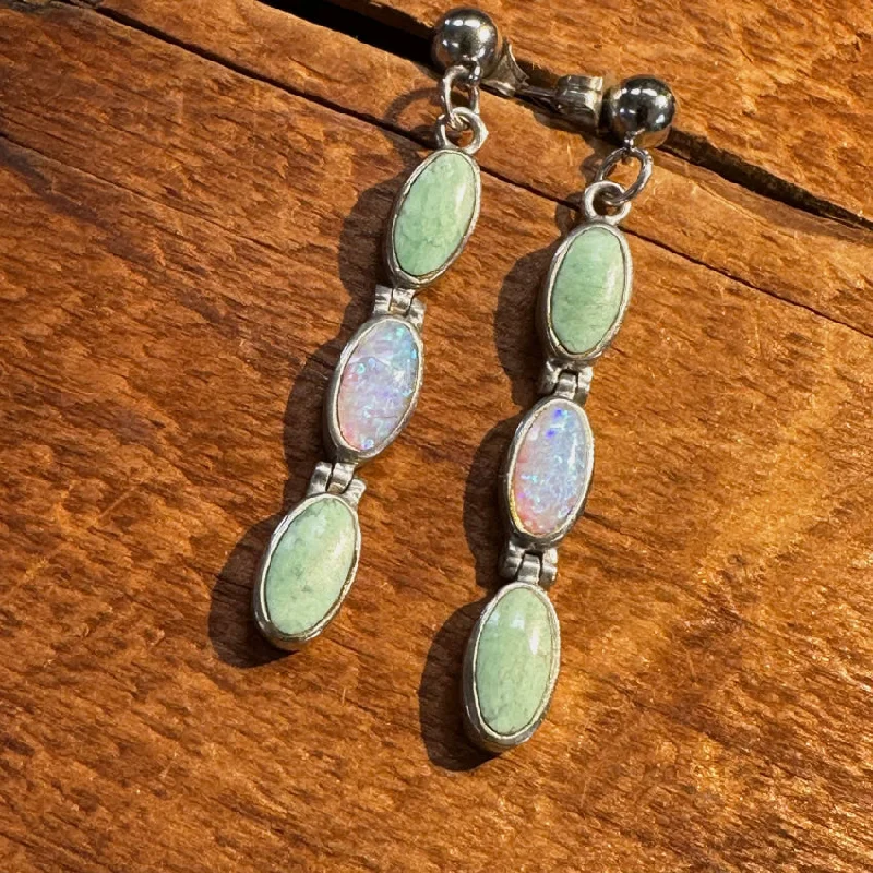 Sterling Silver Mint Turquoise & Opal Pierced Post Earrings