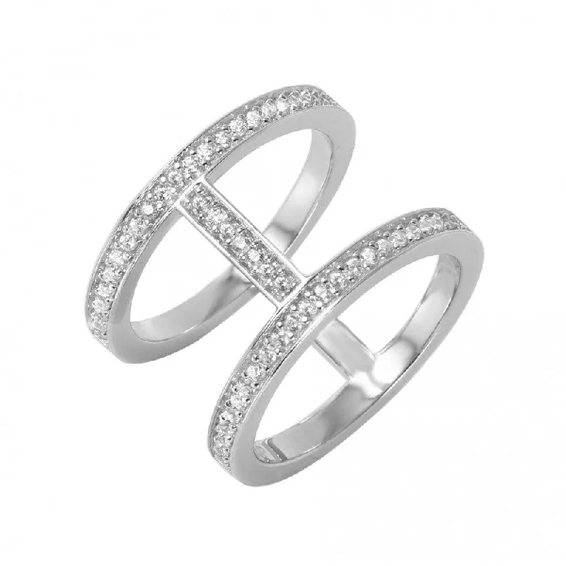 Silver 925 Rhodium Plated Twin Connected Bands - GMR00045