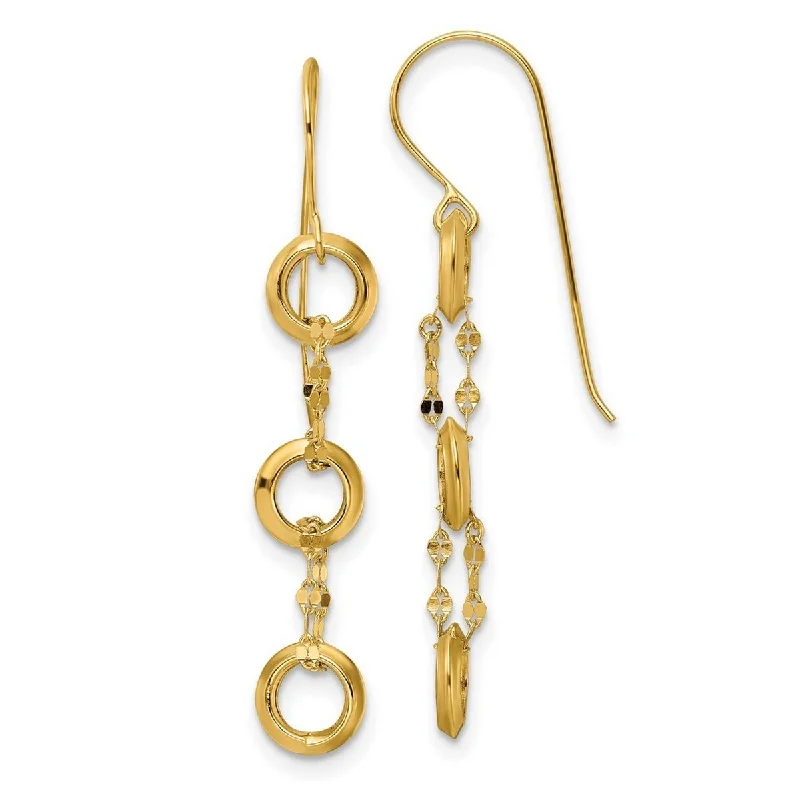 Curata 14k Yellow Gold Three Circle Long Drop Dangle Earrings - 39.25x6.55mm