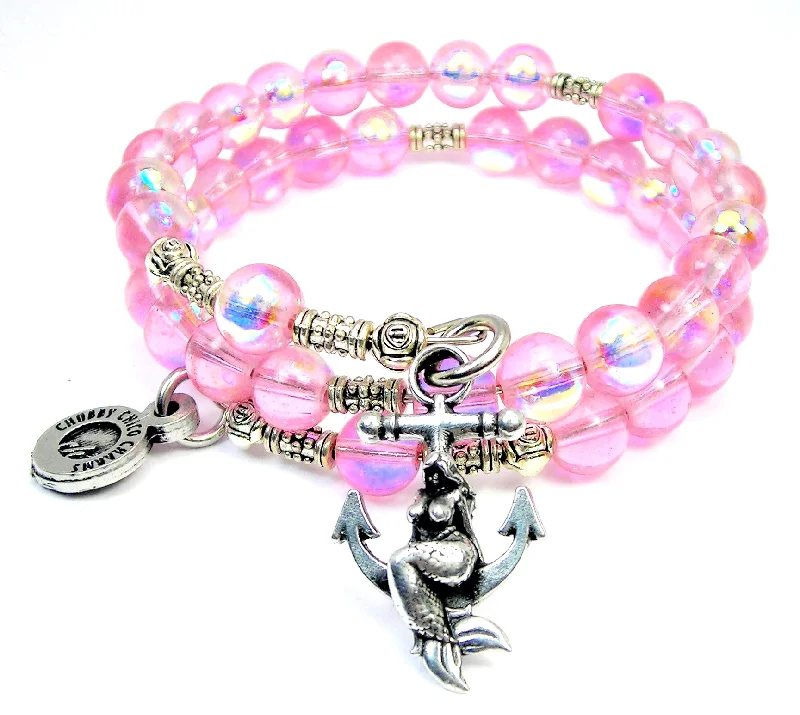 Voluptuous Mermaid on anchor Sea Siren Ocean Glass Wrap Bracelet