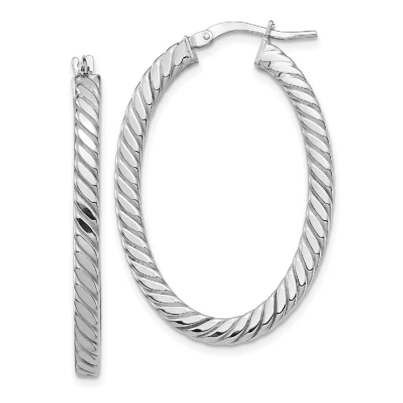 Curata 14k White Gold Polished and Twisted 37.36x3mm Square Tube Oval Hoop Earrings