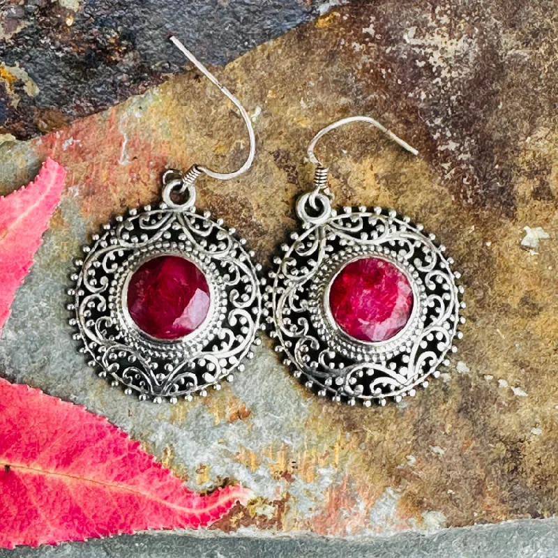 Sterling Silver Red Ruby Pierced Earrings