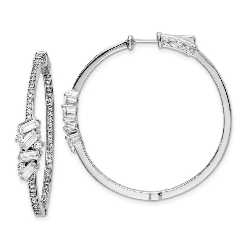 Curata 925 Sterling Silver CZ Cubic Zirconia Hinged In Out Hoop Earrings - 41.4x41.1mm Wide 6.8mm Thick