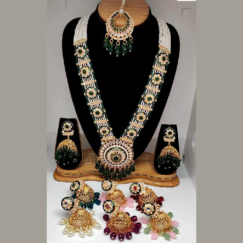 Rani Sati Jewels Gold Plated Kundan Stone Long Necklace Set