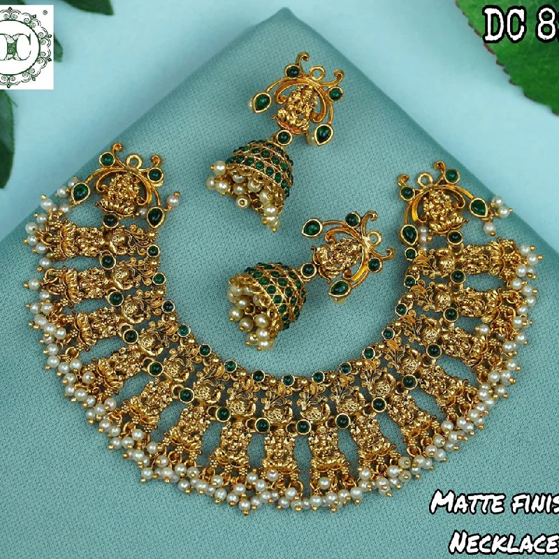 Diksha Collection Gold Plated Pota Stone Temple Necklace Set