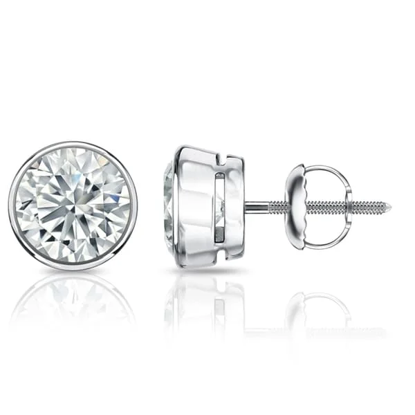 Auriya 4.70ctw Round Diamond Stud Earrings Bezel-set 18k Gold - Certified