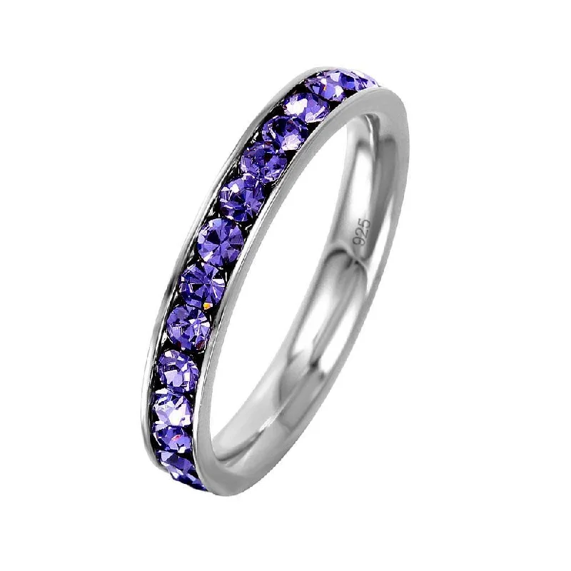 Silver 925 Rhodium Plated Birthstone February Channel Eternity Band - ETRY-FEB