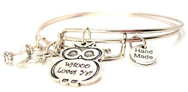 Whoo Loves Ya Owl Expandable Bangle Bracelet Set