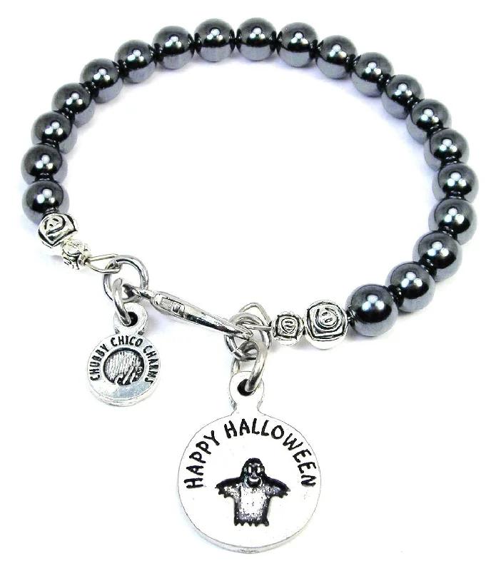 Happy Halloween With Ghost Hematite Glass Bracelet