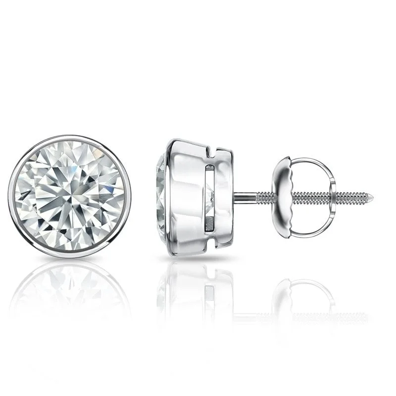 Auriya 2ctw Round Diamond Stud Earrings Bezel-set 18k Gold - GIA Certified