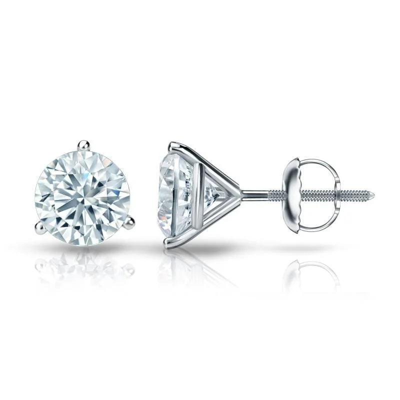 Auriya Platinum GIA Certified 1.70 ct. TDW 3-Prong Martini Round Diamond Stud Earrings