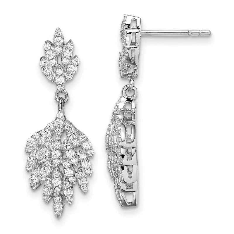 Curata 925 Sterling Silver Rhodium Plated CZ Cubic Zirconia 28.86x9.94mm Leaf Dangle Post Earrings