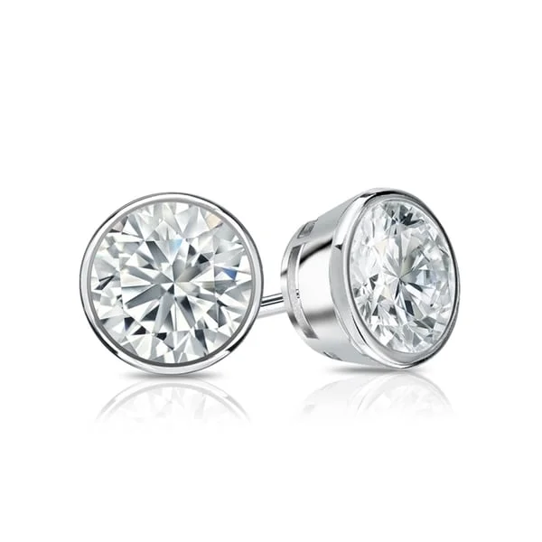 Auriya 3.70ctw Round Diamond Stud Earrings Bezel-set Platinum - GIA Certified