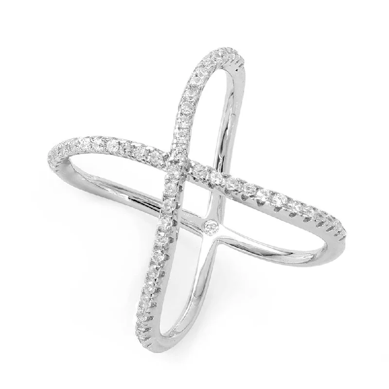 Silver 925 Rhodium Plated Wavy X Ring - BGR00965