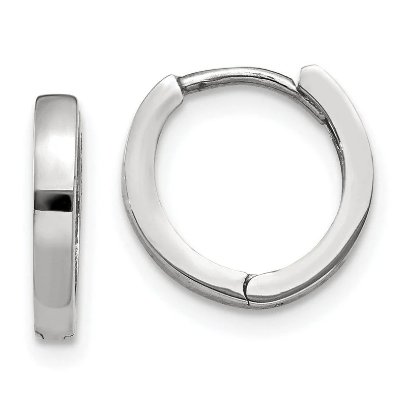 Curata 14k White Gold Solid Polished Hinged Huggies Hoop Earrings (1.5mm x 8mm)