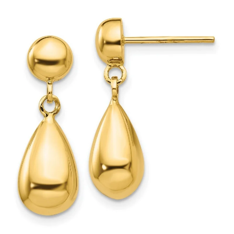 Curata 14k Yellow Gold Polished Teardrop Post Dangle Earrings (8mm x 21mm)