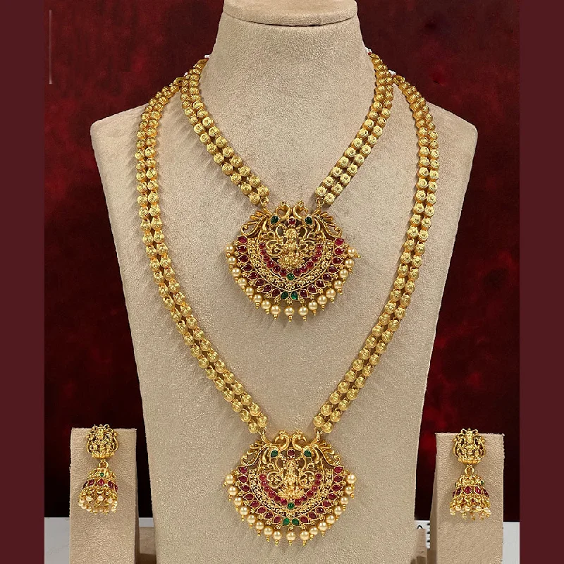 Diksha Collection Gold Plated Temple Double Necklace Set