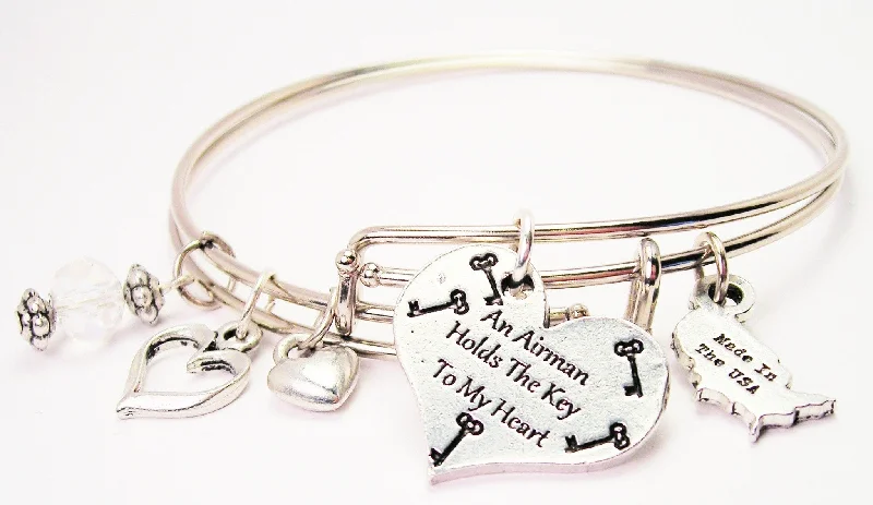 An Airman Holds The Key To My Heart Expandable Bangle Bracelet Set