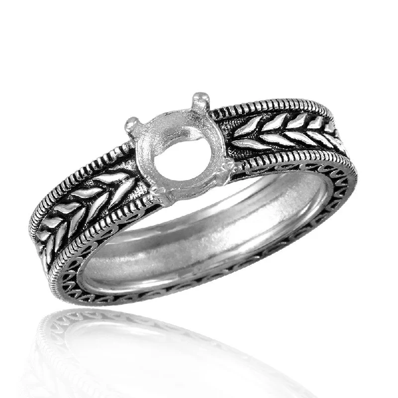 Silver 925 Rhodium Plated Braided Band Design Round Stone Mounting Ring - BGR00484