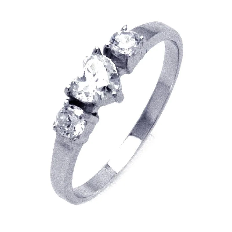 Silver 925 Rhodium Plated CZ Past Present Future Heart Ring - STR00835