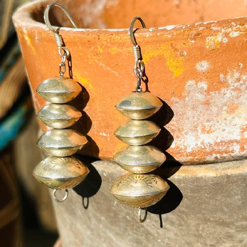 Vintage Navajo Sterling Silver Wedding Bead "Pearls" Beaded Pierced Earrings