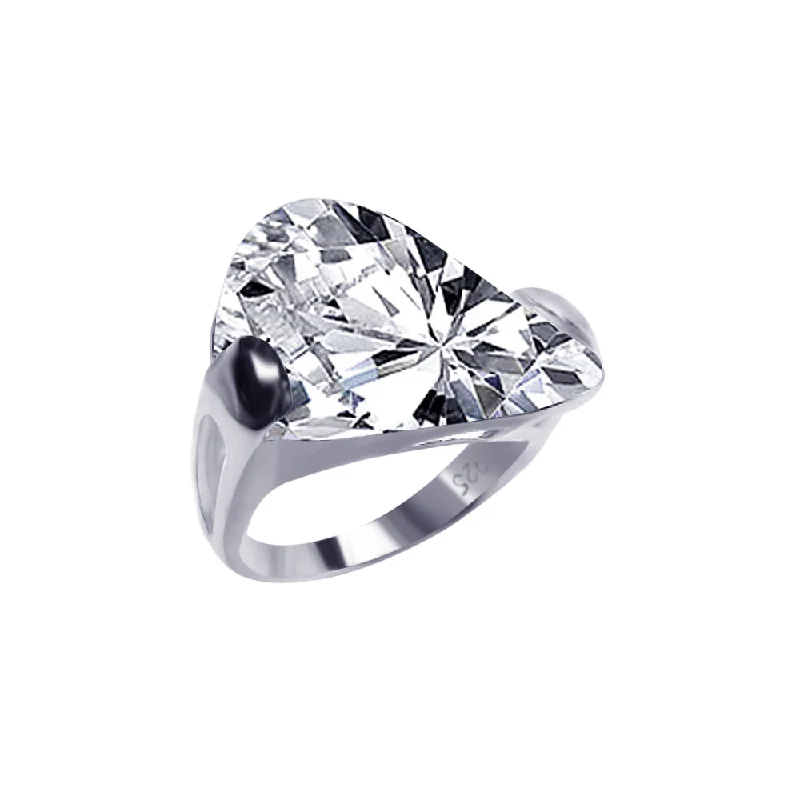 Silver 925 Rhodium Plated Big Clear CZ Ring - BGR00028