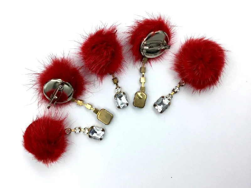 Red Faux Fur Designer Brooches