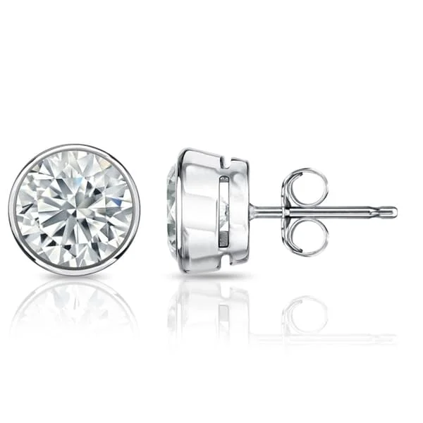 Auriya 4.70ctw Round Diamond Stud Earrings Bezel-set 18k Gold - GIA Certified