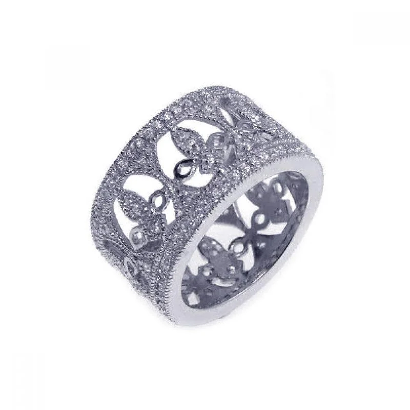 Silver 925 Rhodium Plated CZ Fleur De Lis Eternity Ring - STR00552