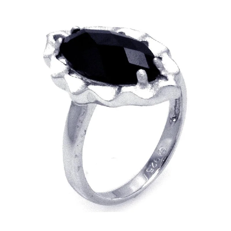 Silver 925 Rhodium Plated Black Oval CZ Ring - STR00866