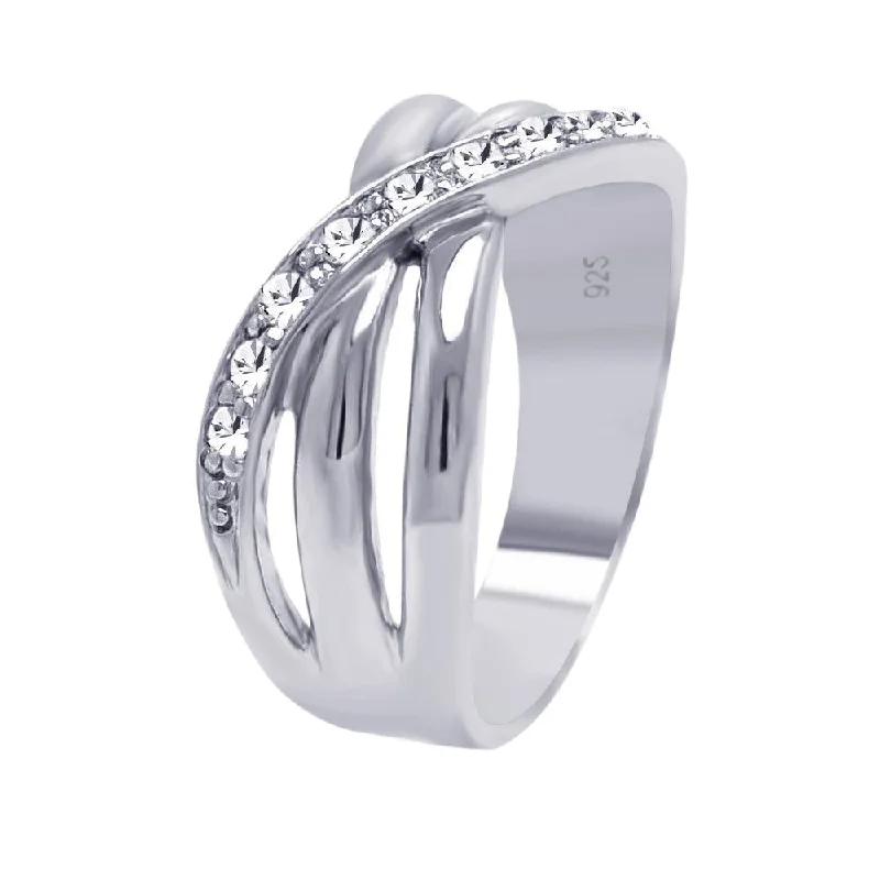 Silver 925 Rhodium Plated CZ Overlap Ring - AAR0034