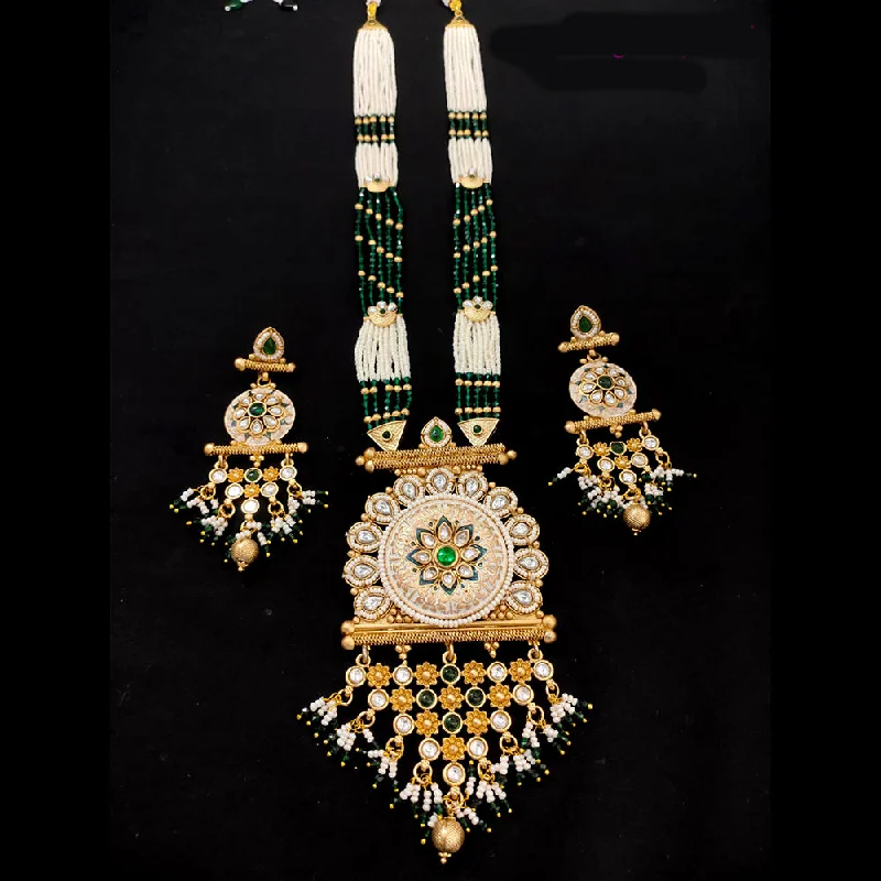 Lucentarts Jewellery Gold Plated Kundan And Pearl Long Necklace Set