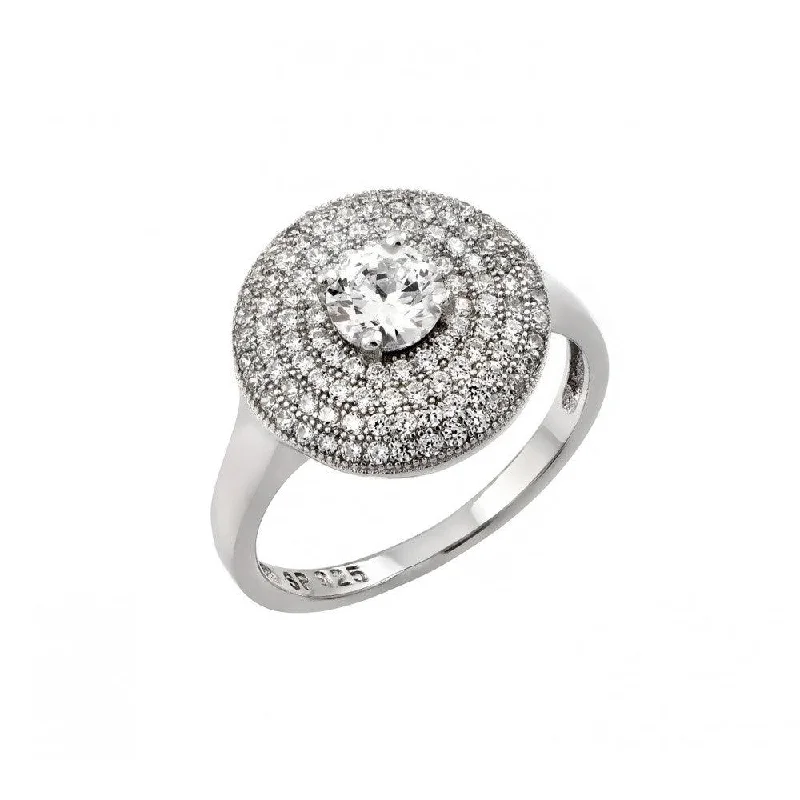 Silver 925 Rhodium Plated Circle Center Micro Pave CZ Ring - STR00942