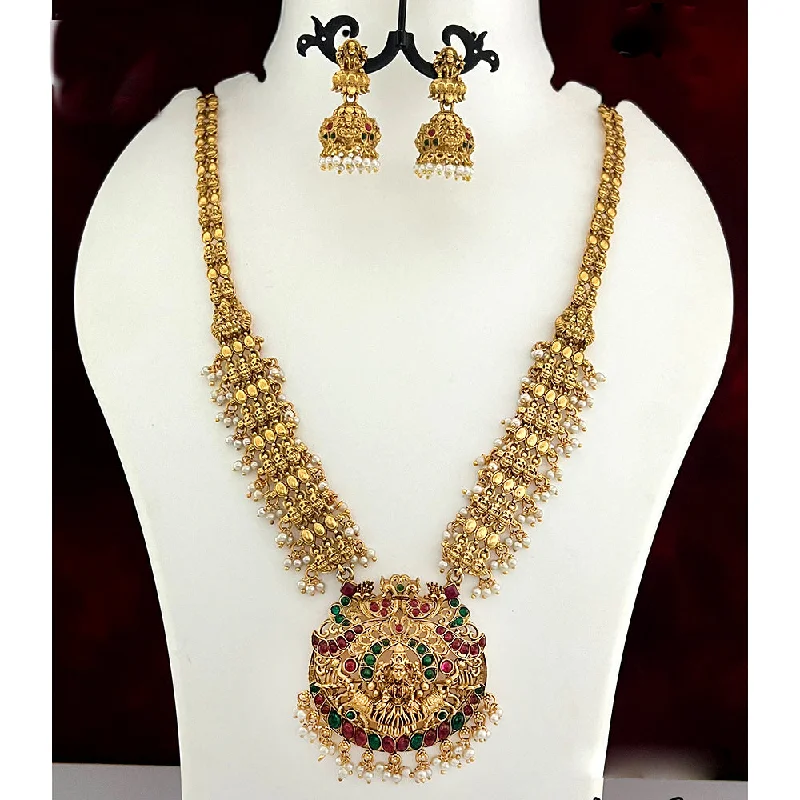 Diksha Collection Gold Plated Temple Long Necklace Set