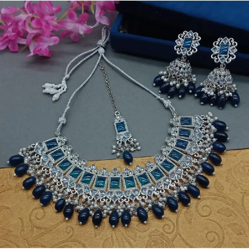 Akruti Collection Silver Plated Crystal Stone And Beads Necklace Set