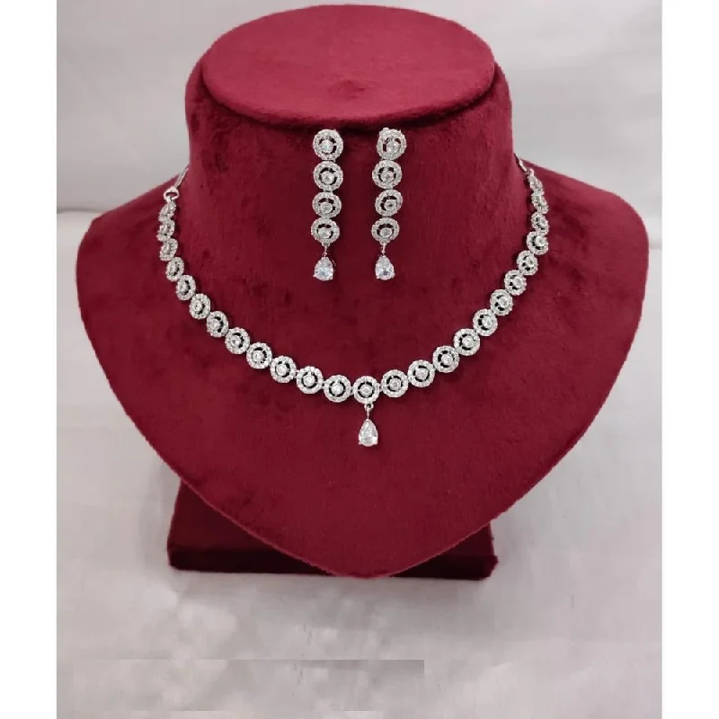 Akruti Collection Silver Plated AD Necklace Set